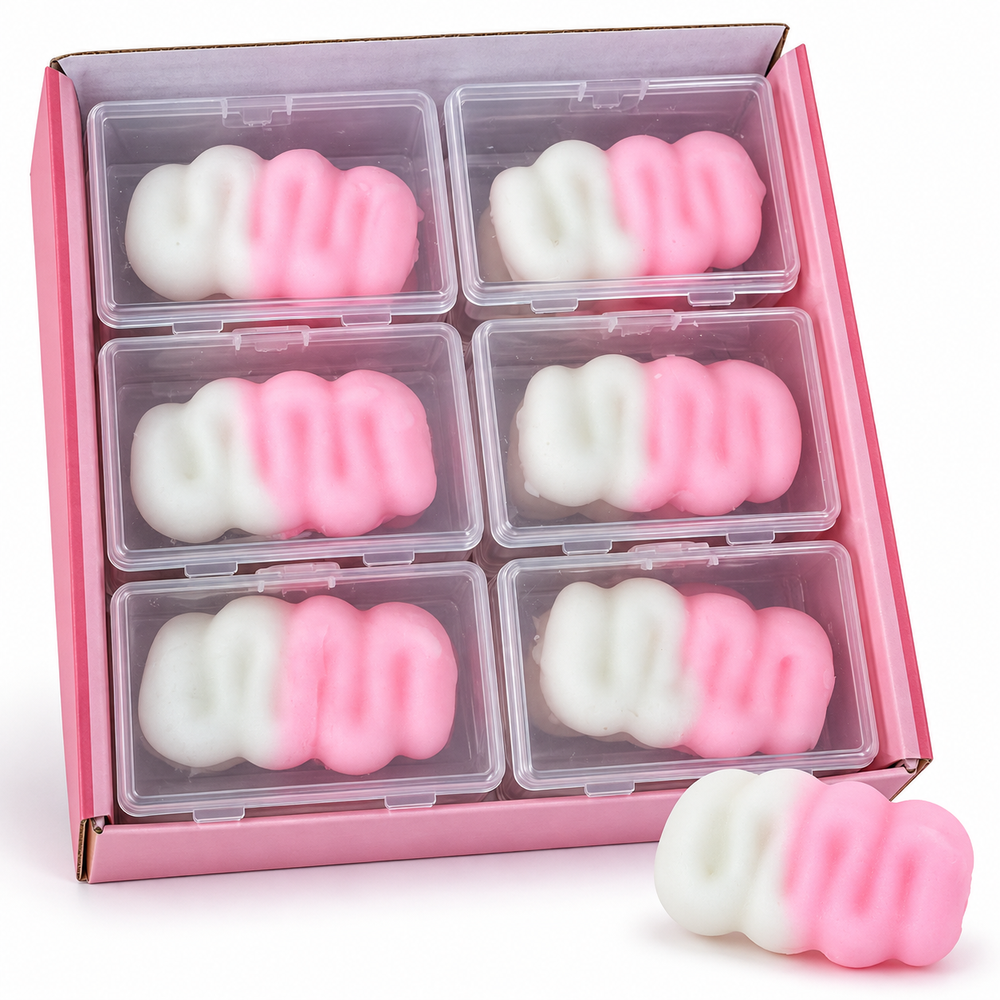 Ribbed Candy Crispy Squishy – Rosa/Weiß