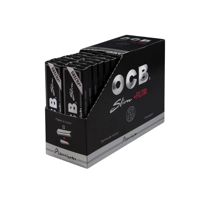 OCB Premium Slim Kingsize Schwarz + Tips, 32 Hefte je 32 Stück