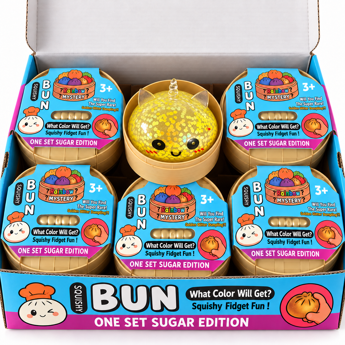 Rainbow Mystery Einhorn Squishy Bun – Glitter Edition