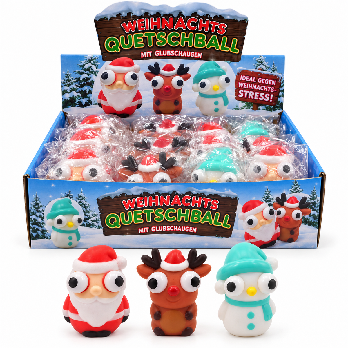 Weihnachts-Quetschball mit Glubschaugen